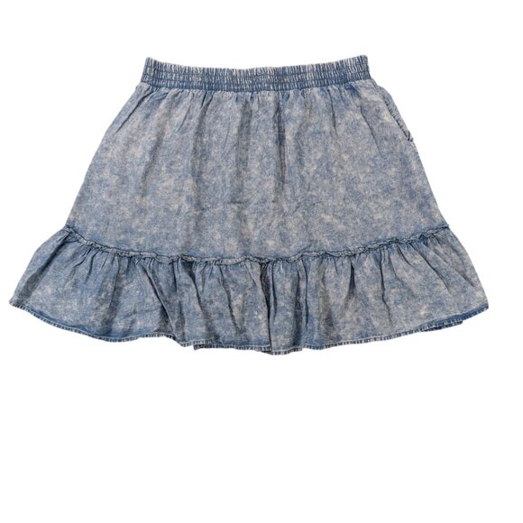 TORRID Chambray Ruffle Hem Skirt 1/1X/14-16 SUPER SOFT Flowy Faded Denim-Look - Picture 2 of 9